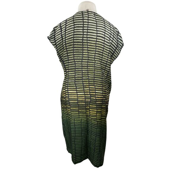Buykud Womens Green Abstract Print Crew Neck Short Sleeve Midi Shift Dress Sz XL - Picture 2 of 3